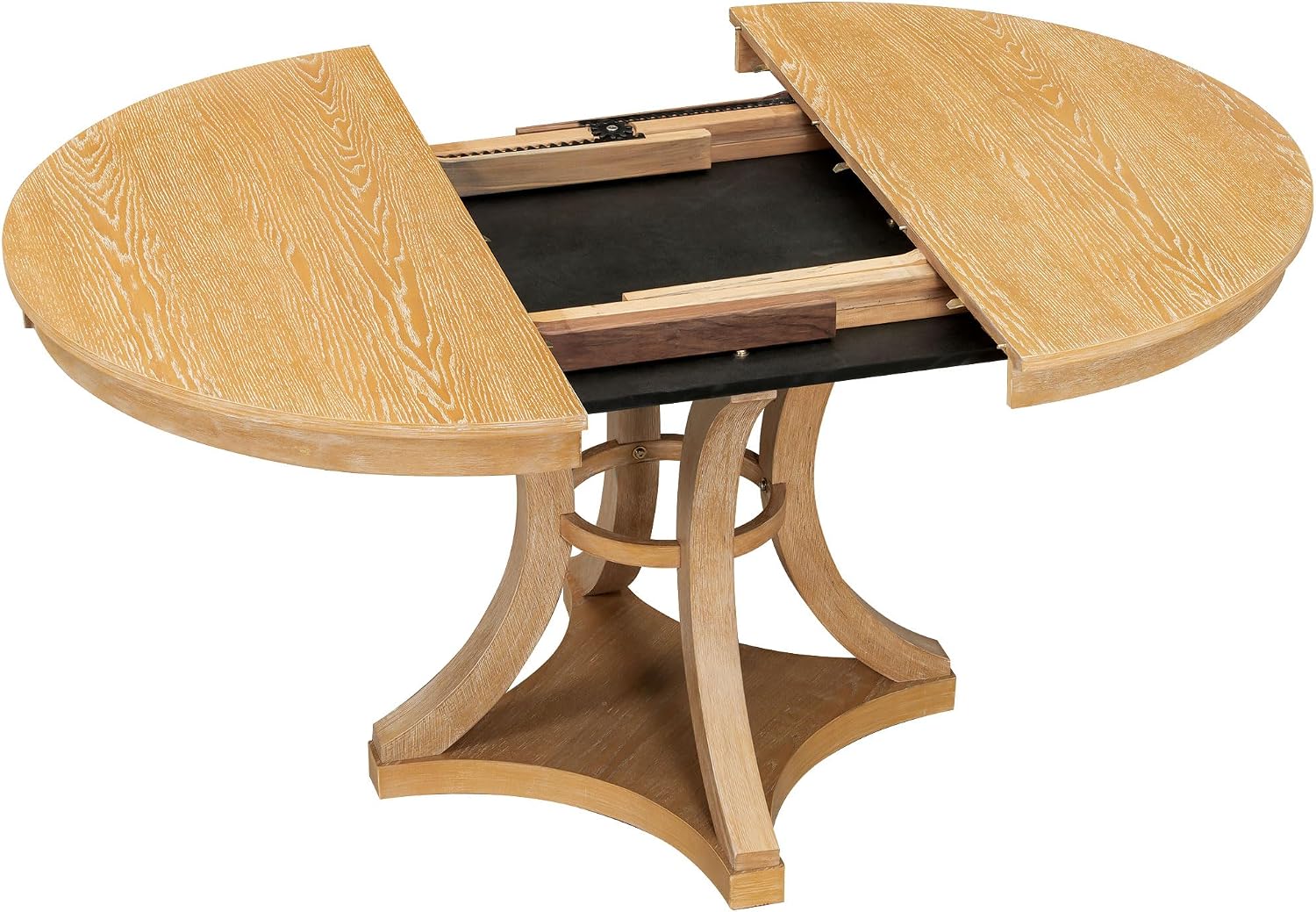 Bellemave Extendable Dining Table Set for 4, 5-Piece Retro Round Table Set with 4 Upholstered Chairs, Round Table with a 16' W Leaf, Oval Kitchen Table Set with Extendable Table (Natural)