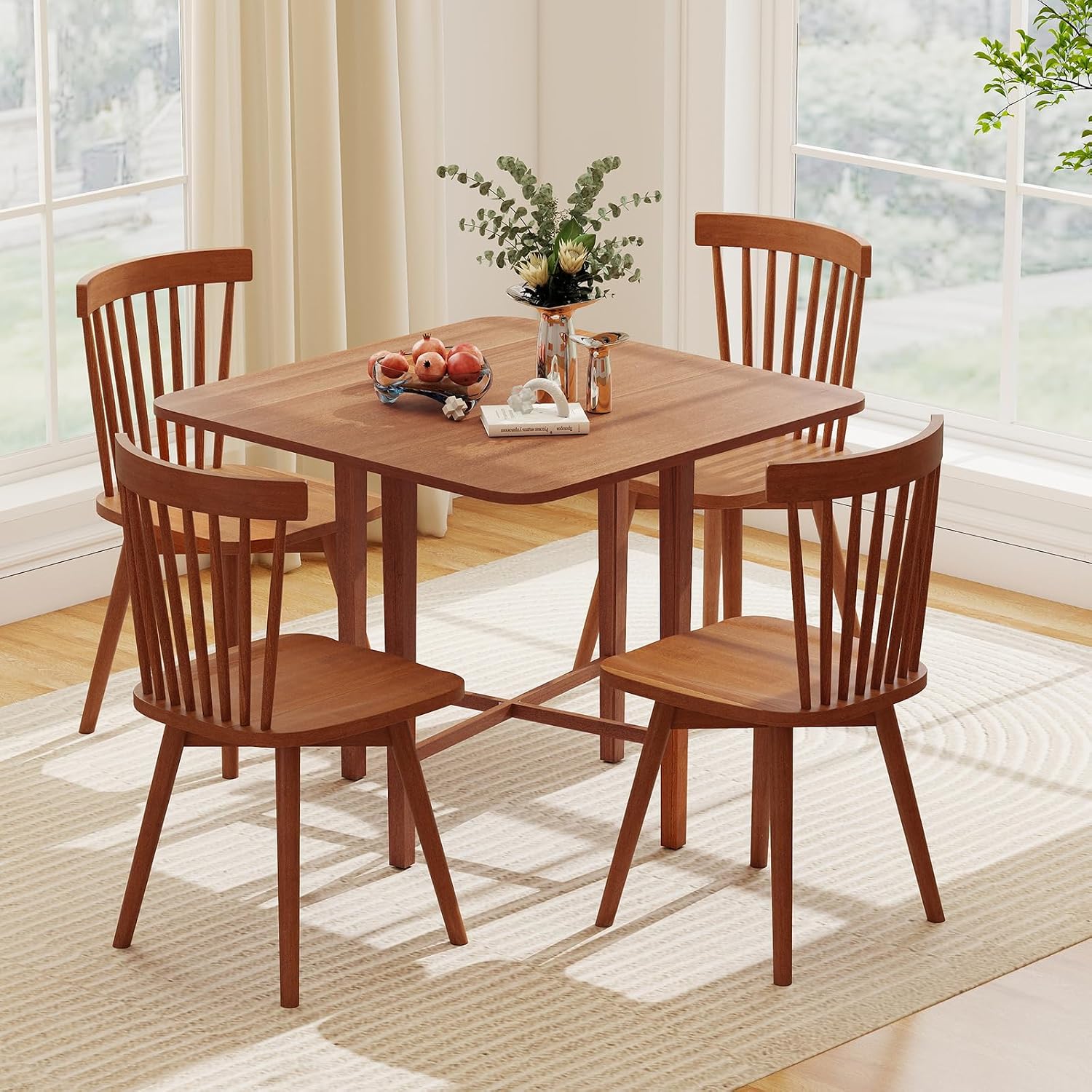 Giantex 36' Folding Dining Table for 2-4, Extendable Drop Leaf Kitchen Table with Solid Rubber Wood Frame, Space-Saving Dinner Table for Small Space, Living Dining Room, Dinette, Walnut