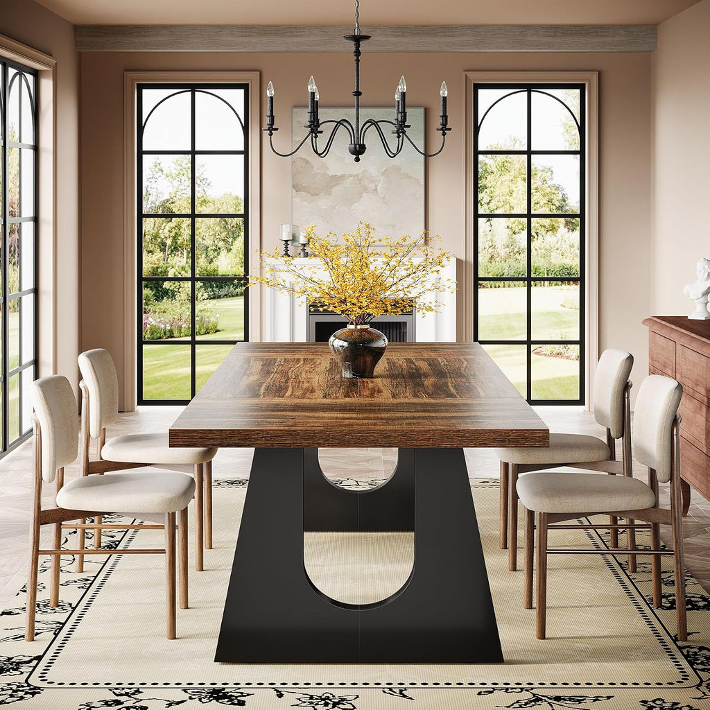 Tribesigns Large Dining Table for 6-8 People, 70.9-Inch Wood Rustic Rectangular Table with Black Wooden Legs, Farmhouse Center Kitchen Table for Dining Room, Living Room, Home Furniture (Dark Brown)