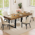 Zevemomo 63'-78.7' Expandable Dining Table, 6-8 Extendable Dining Table, Rectangle Conference Table, Farmhouse Kitchen Table with Slide Track, Tapered U-Shaped Wood Legs for Office, Living Room-Brown