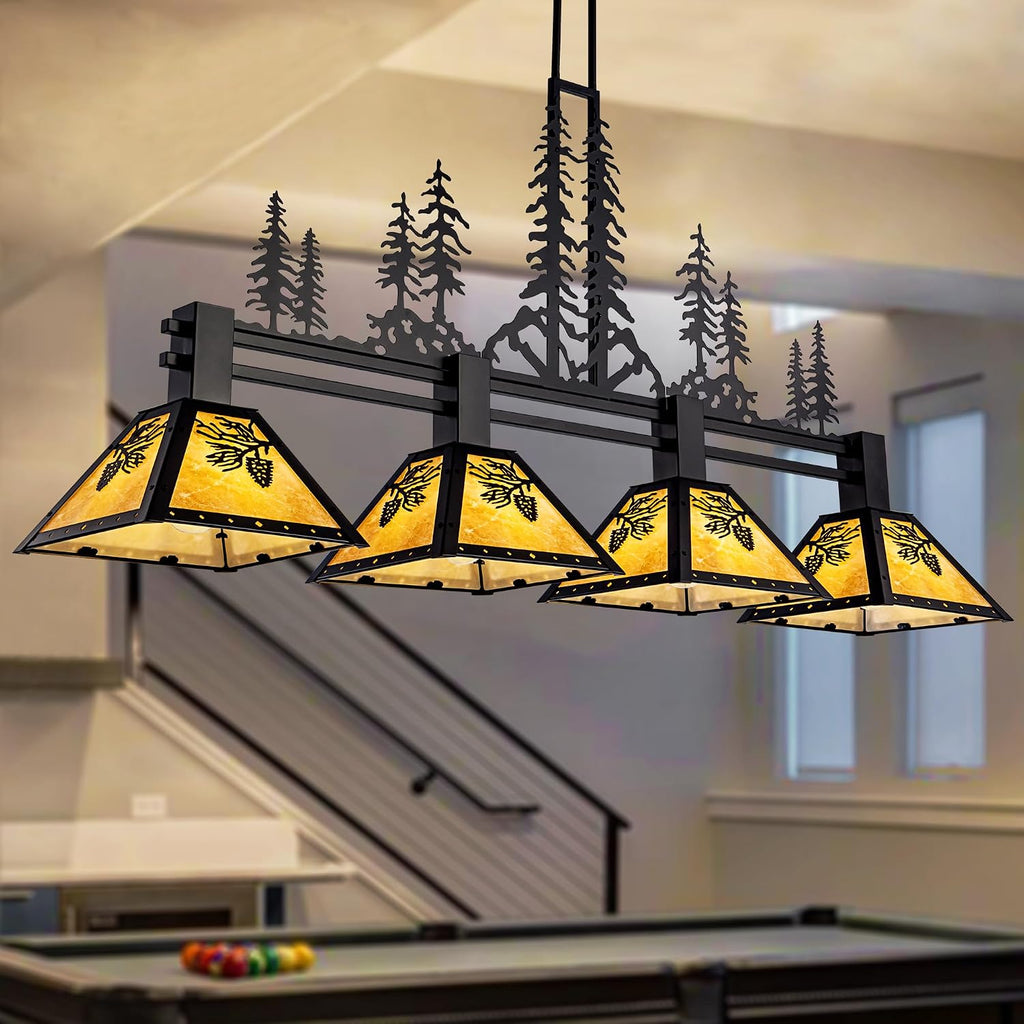TOCHIC 64' Pool Table Light, 4 Lights Tiffany Billiard & Pool Table Lights, Farmhouse Chandelier for Dining Room Rustic Hanging Ceiling Light Fixture for 7 to 9 ft Tables Game Room Basement Bar