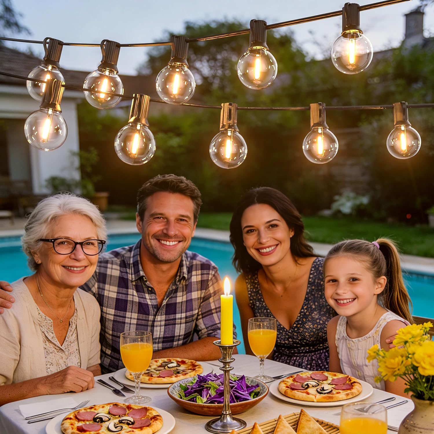 Outdoor-String-Lights-Patio-LED-Light-Outside 300FT Waterproof Dimmer Remote Outdoor Lighting with 3 Modes G40 Globe Plastic LED Bulbs Hanging Lights Connectable for Backyard Yard Porch Party