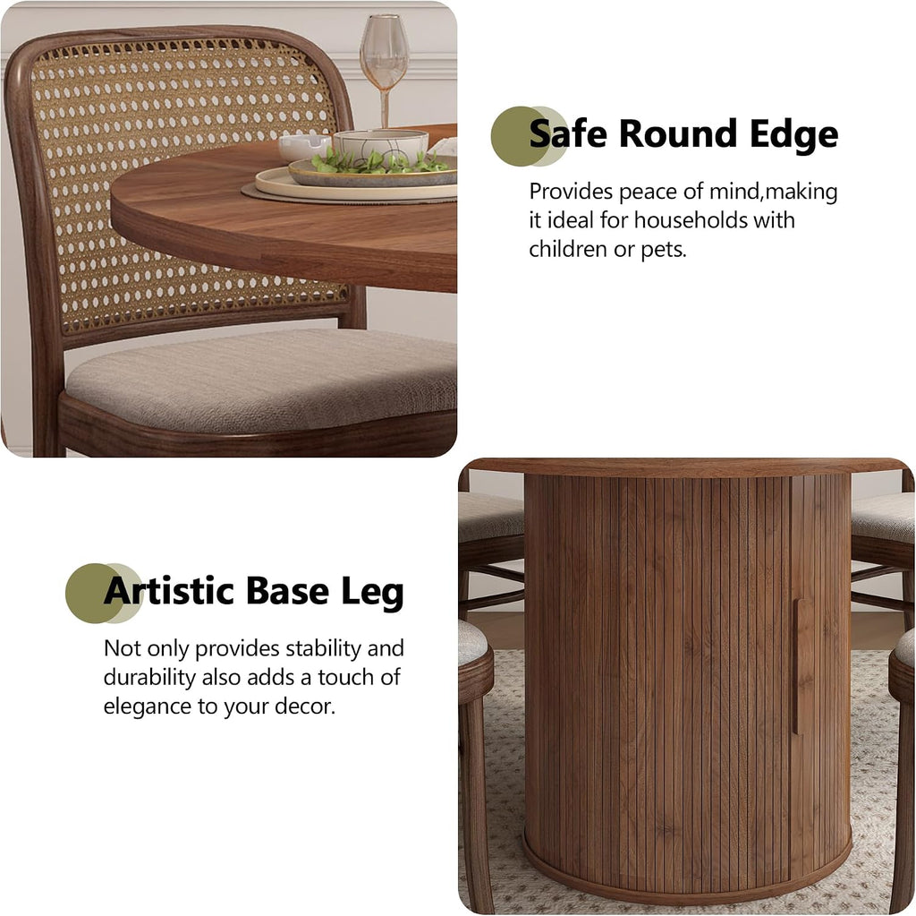 weselon 47 inch Round Dining Table for 4, Kitchen Table Dinner Table with 2-Layer Storage Shelf and Wood Slide Door for Home Dining Room Living Room (Walnut)