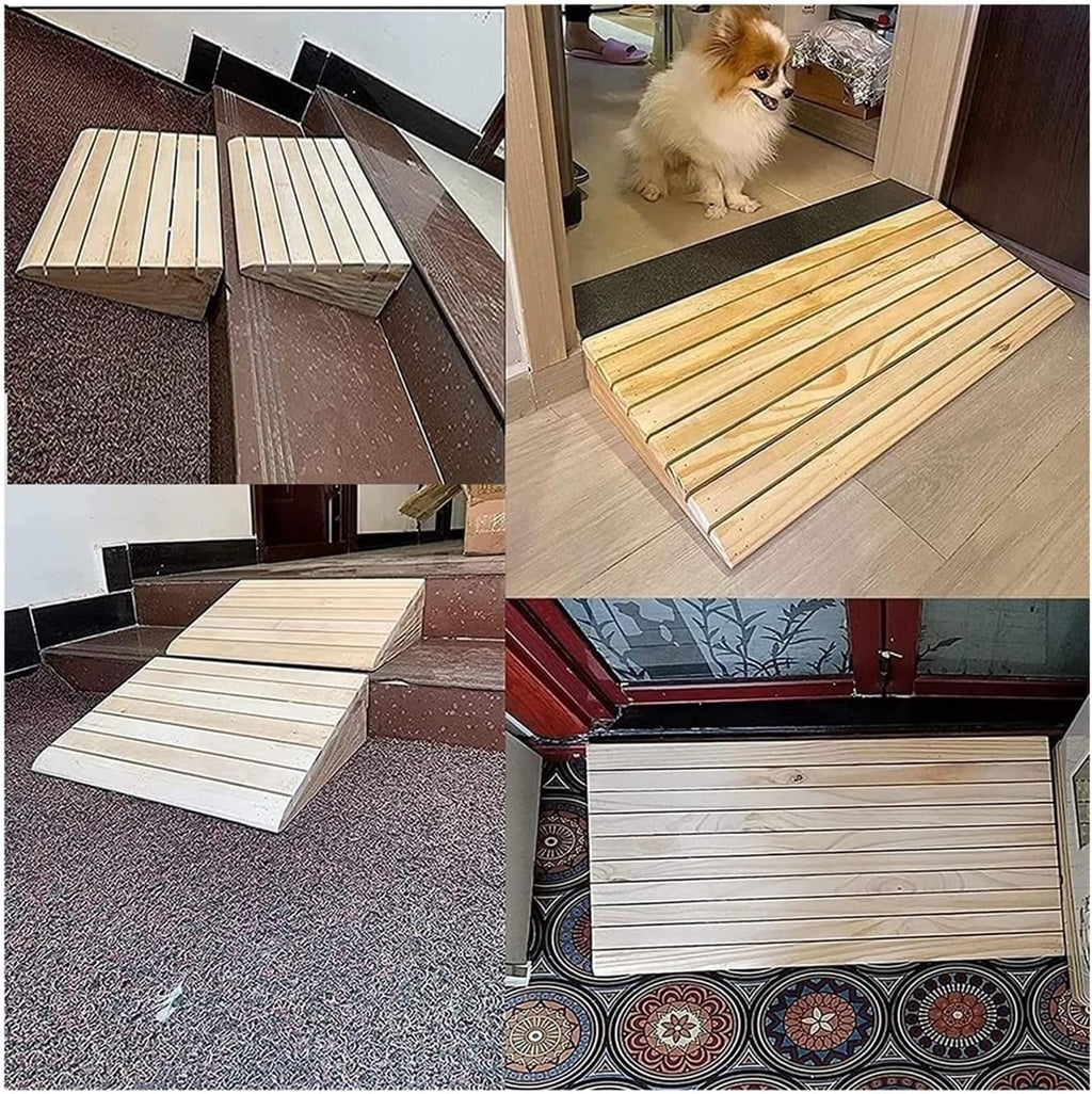 Wooden Threshold Loading Ramps, 8/10/12/15/18cm Rise Wheelchair Ramp for Doorways Stairs Patio, Portable Non-Slip Entry Ramp Cars Scooters