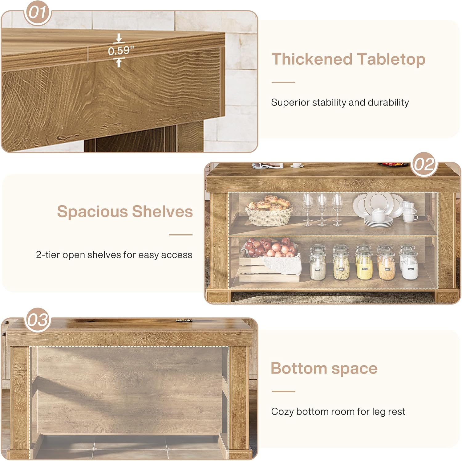Tribesigns Bar Table, 55-Inch Counter Height Pub Table with Storage Shelves, High Top Kitchen Dining Table, Rectangle Wood Home Bar Unit for Dining Room, Bistro, Light Brown