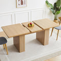 55 in–71 in Extendable Rectangular Dining Table for 4–6, Modern Farmhouse Expandable Kitchen Table with Carved Line Base, Wooden Dinner Table for Kitchen Living Room Home Office (Natural)