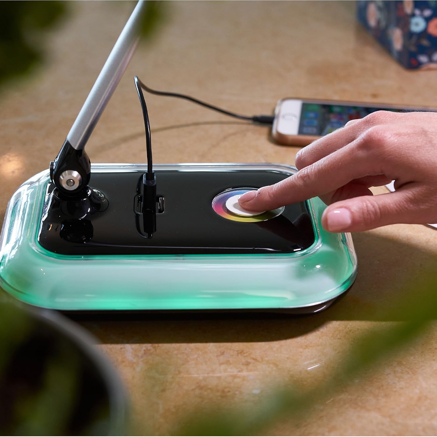OttLite Glow LED Desk Lamp with USB Charging Port - Portable, Adjustable, Desk Light,Black