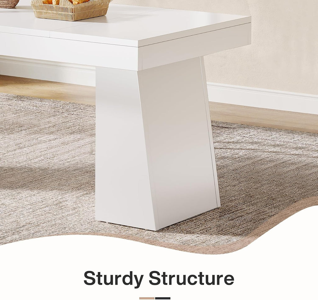 Tribesigns 55-Inch Dining Room Table for 4, Mid-Century Modern Dining Table with Double Pedstral, Rectangular Wood Kitchen Dinner Tables for Dining Room, Kitchen, Home, White (Only Table)