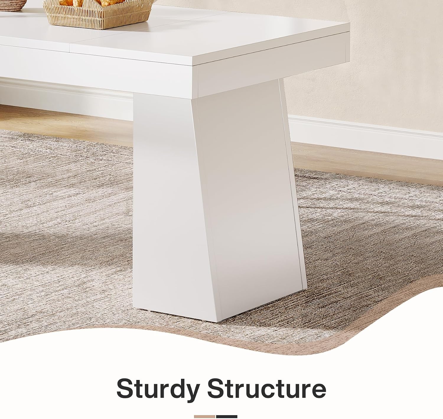 Tribesigns 55-Inch Dining Room Table for 4, Mid-Century Modern Dining Table with Double Pedstral, Rectangular Wood Kitchen Dinner Tables for Dining Room, Kitchen, Home, White (Only Table)