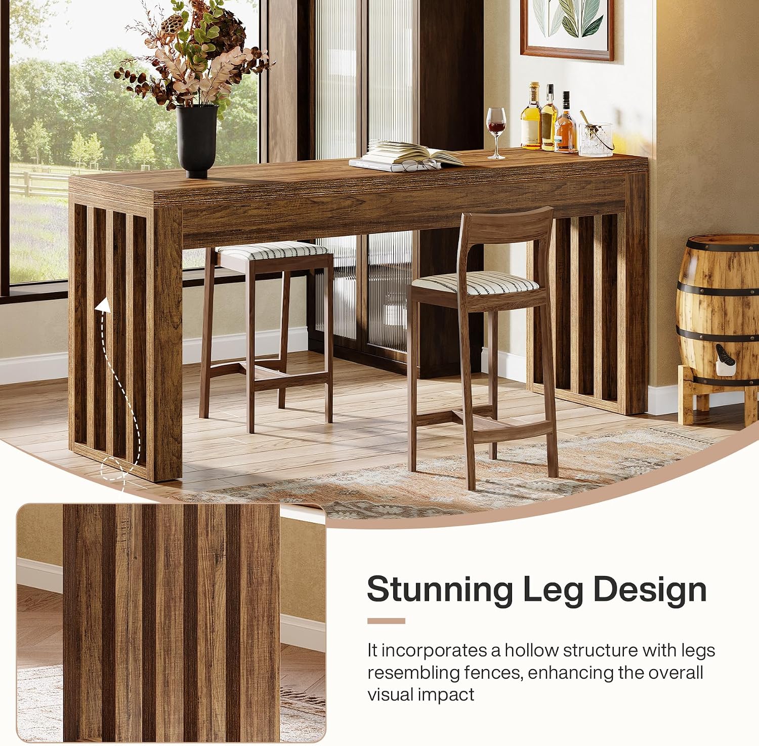 Tribesigns 63-inch Bar Table, Farmhouse Counter Height Pub Dining Table, Rectangular Kitchen Bar Height Table for Dining Room, Bistro, Restaurant,Rustic Brown
