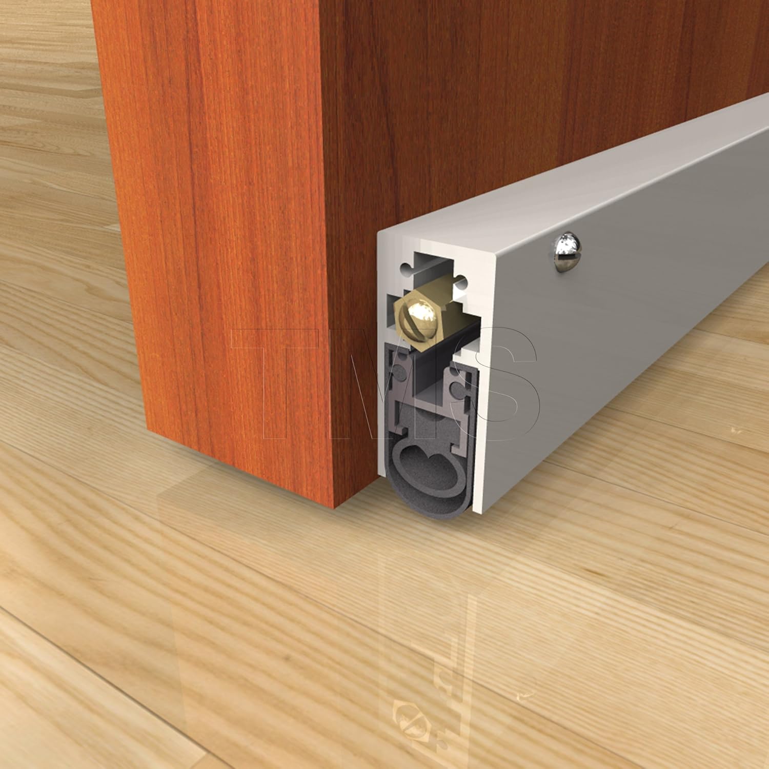 TMS Automatic Door Bottom, Heavy Duty Door Seal - Acoustic Door Sweep - Surface Mounted - Double Seal (36' - Clear Anodized Aluminum)
