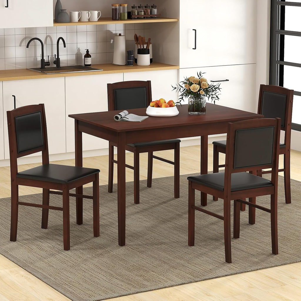 NAFORT 5 Piece Dining Table Set for 4, Farmhouse Solid Wood Kitchen Table Chairs Set of 4, Mid-Century Modern Dinette Set w/Upholstered Dining Chairs, 4 Seat Dining Room Table for Kitchen,Office