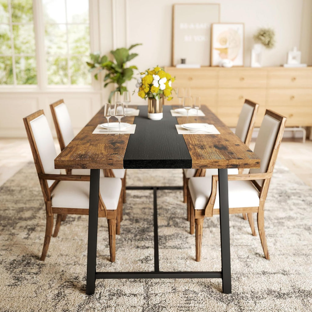 HOMCOM Industrial Dining Table for 8 People, 70.9' Long Rectangular Kitchen Table with Large Tabletop and Steel Legs for Dining Room, Rustic Brown