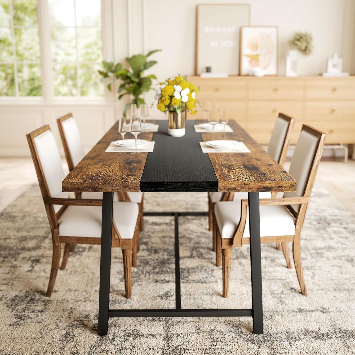 HOMCOM Industrial Dining Table for 8 People, 70.9' Long Rectangular Kitchen Table with Large Tabletop and Steel Legs for Dining Room, Rustic Brown