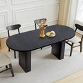 70.8 Inch Kitchen Dining Table for 4-6 People, Oval Kitchen Table with Wood Strip Base, Modern Farmhouse Large Round Dining Room Tables for Home Living Room (Black)