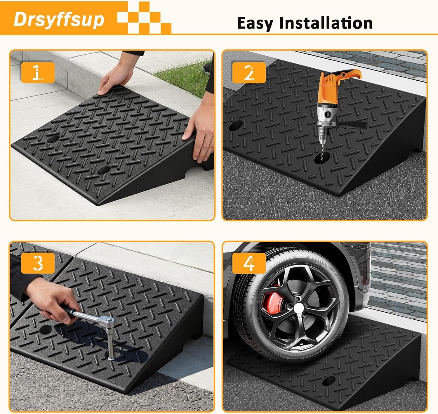 Threshold Ramp for Doorways, 2'/3.9'/4.7'/5.5' Rise Heavy Duty Rubber Driveway Curb Ramps/Kerb Ramp for Wheelchair, Car, Truck, Motorcycle, 2-Pack(50x32x13cm/19.7x12.6x5.1)
