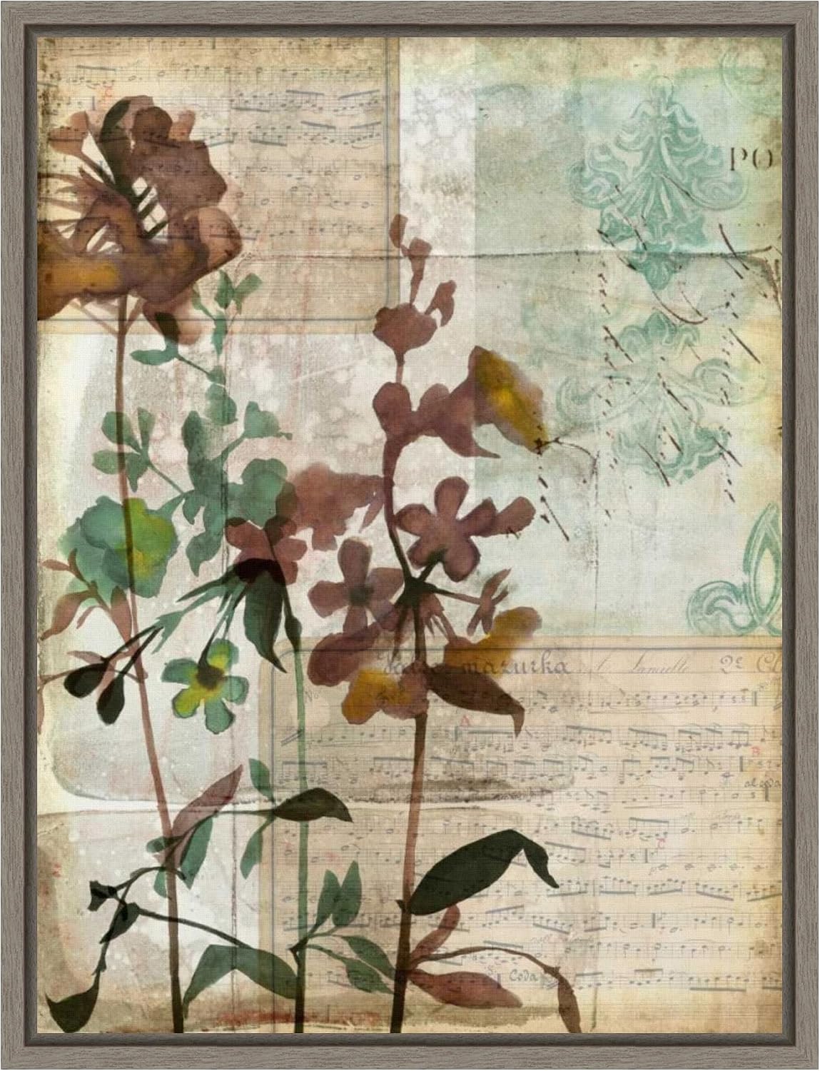 Amanti Art Framed Canvas Wall Art 24x18 Music Box Floral I by Jennifer Goldberger, Framed Wall Art Canvas, Flowers Artwork, Country Rustic Decor, Medium Poster Painting for Living Room, Bedroom,