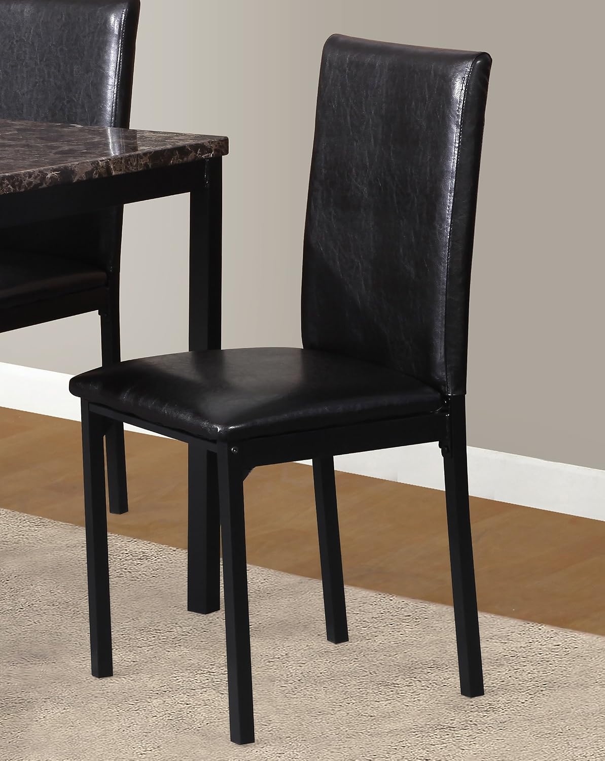 Roundhill Furniture 5 Piece Citico Metal Dinette Set with Laminated Faux Marble Top, White Table with Black Chairs