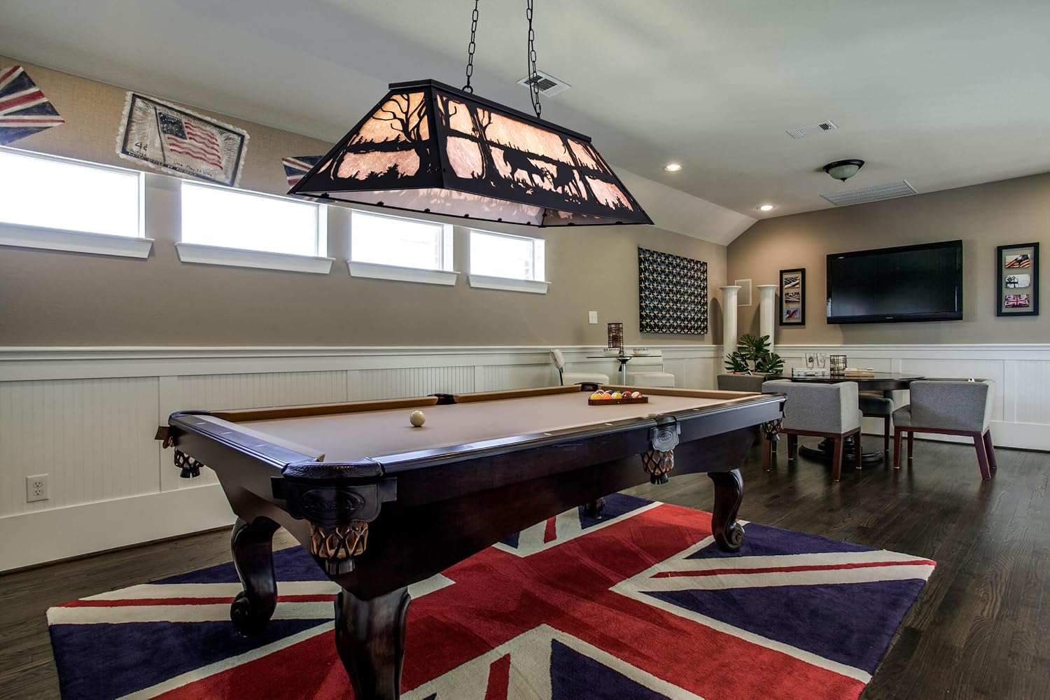 Wellmet Tiffany Pool Table Light 59 inch, 5 Lights Rustic Deer Chandelier for Kitchen Island, Cabin, Billiards Table Lamp, Farmhouse Chandelier for Country, Wild West Style