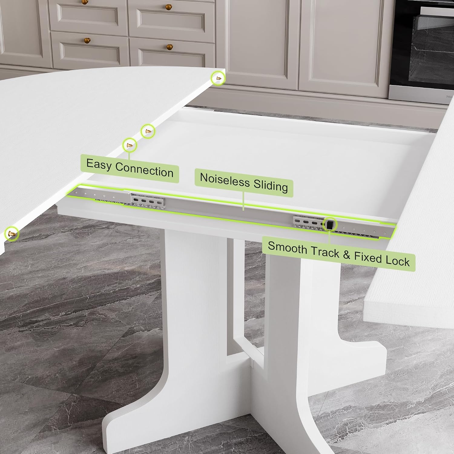 Feonase 59' Round Extendable Dining Room Table for 6, Modern Oval Kitchen Table with Heavy Duty Wood Base, for Kitchen Dining Living Room, Easy Assembly, Noise-Free, White