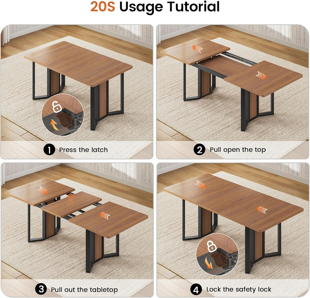 Itaar 5-Piece Dining Table Set for 4-6 People, 63' Extendable Kitchen Table and 4 Cushion Chairs, Dining Room Table with MDF Board & Metal Frame for Small Space, Easy Clean, Brown