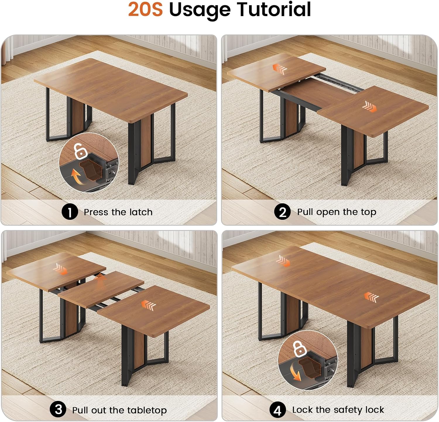 Itaar 5-Piece Dining Table Set for 4-6 People, 63' Extendable Kitchen Table and 4 Cushion Chairs, Dining Room Table with MDF Board & Metal Frame for Small Space, Easy Clean, Brown