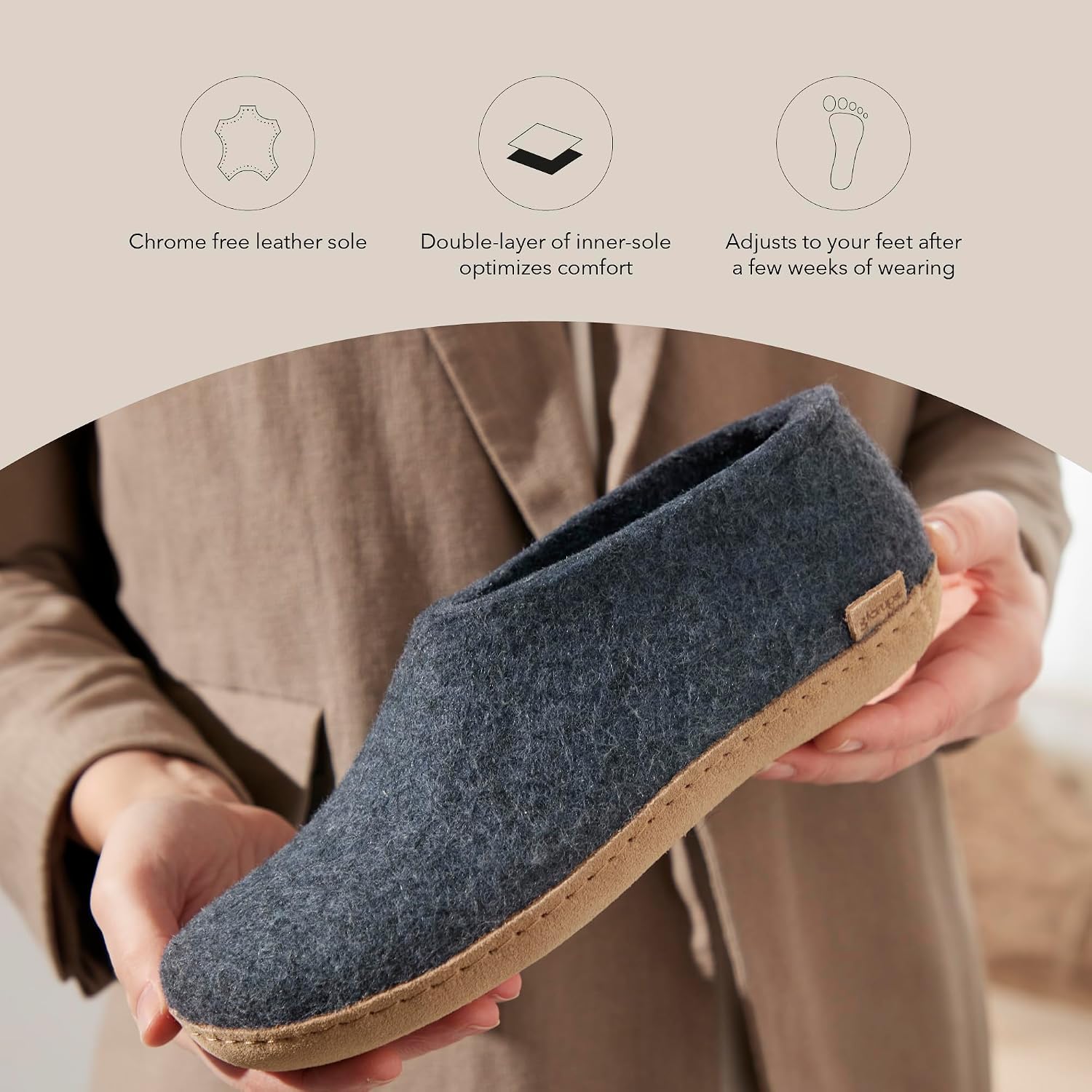 Glerups 100% quality wool mix Shoe Slipper with leather sole - Unisex