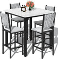 AWQM 5-Piece Dining Table Set, Dining Table Set for 4, Counter Height Table & 4 Velvet Bar Stools, Modern Kitchen Dining Set, Compact Dining Set for Small Spaces (Marble Texture & Velvet Chairs)