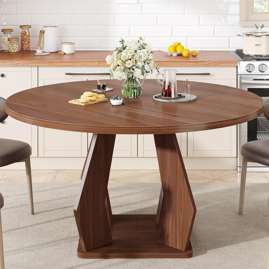 IBF Walnut Round Dining Table,Modern Wood Dinner Tables,Round Kitchen Table for 4 to 6,Farmhouse Dining Tables for Home,Living Room,Office,47 Inch