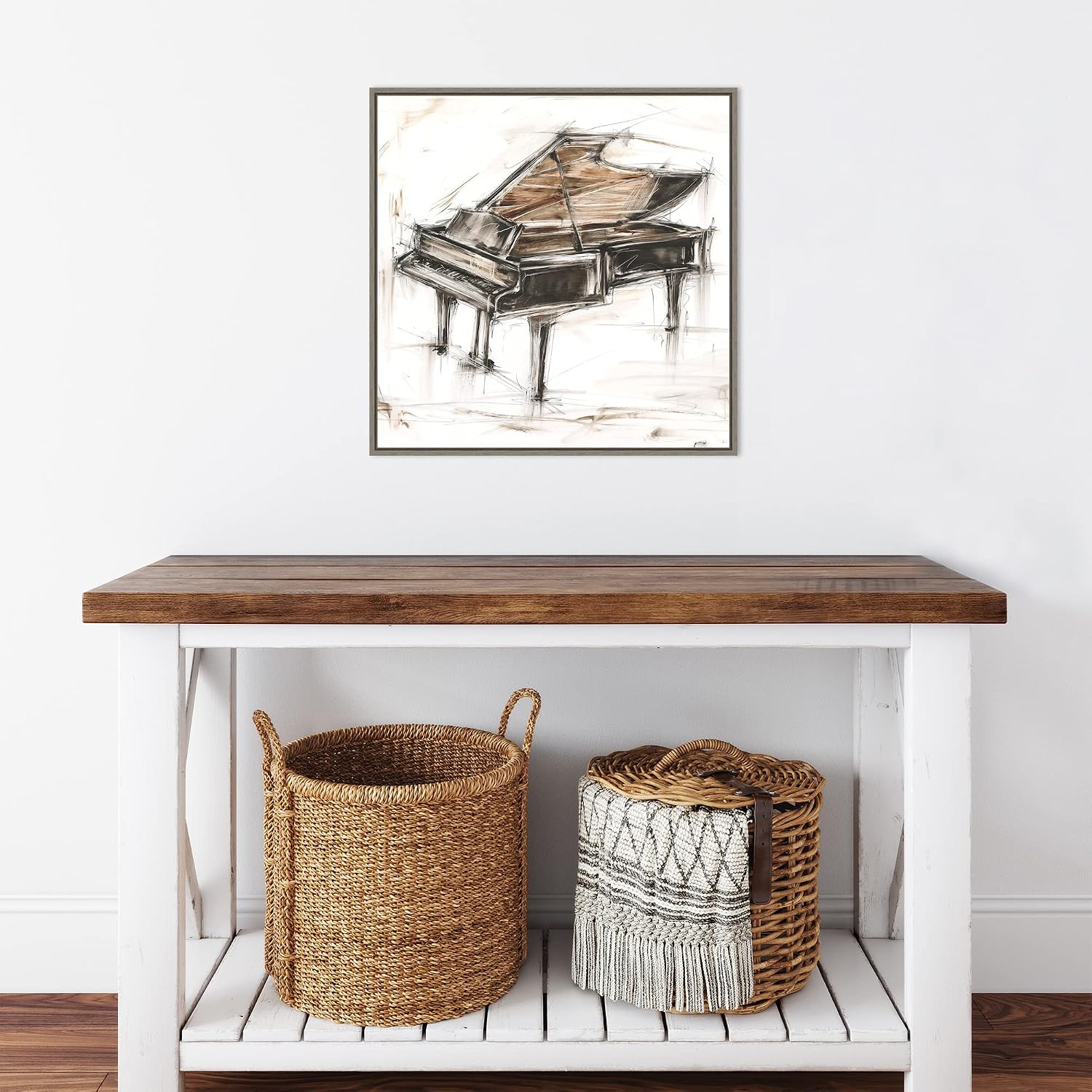 Amanti Art Framed Canvas Wall Art 22x22 Grand Piano Study by Ethan Harper, Framed Wall Art Canvas, Music Artwork, Country Rustic Decor, Medium Poster Painting for Living Room, Bedroom, Bathroom,