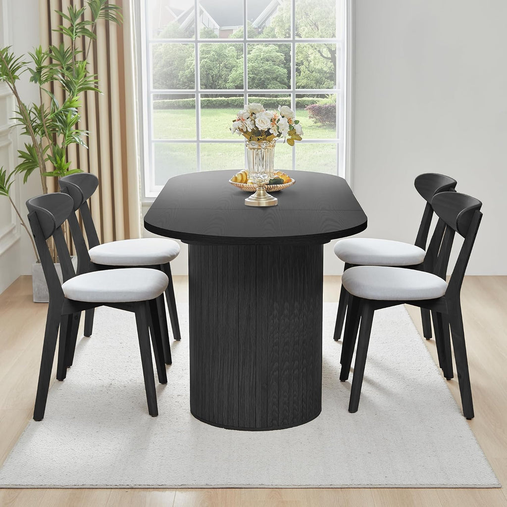 70.8 Inch Dining Table for 4-6 People, Oval Kitchen Table with Semi-Cylindrical Legs Base, Modern Farmhouse Round Dinner Tables for Dining Room Kitchen Living Room (Black)