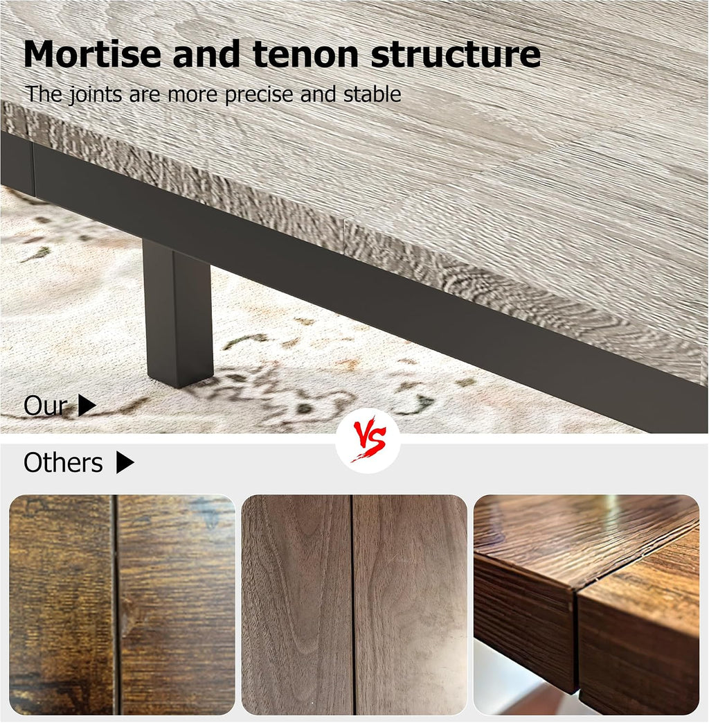 GarveeHome 78.7 in Industrial Dining Table for 6, Wooden Long Dinner Table with Mortise Tenon Design, Kitchen Table with Sturdy Metal Legs, for Dining Room Home Office Living Room, Grey