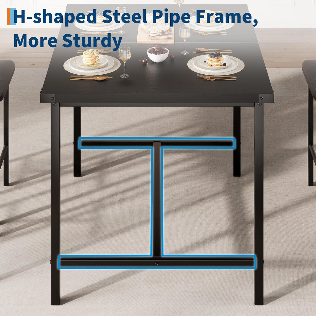 GarveeHome Dining Table Set for 4 w/Corner Protecto, Dining Room Table Set with Footrest & Backrest, Counter Height Table with 4 Upholstered Bar Stools, for Apartment, Pub, Rustic Black