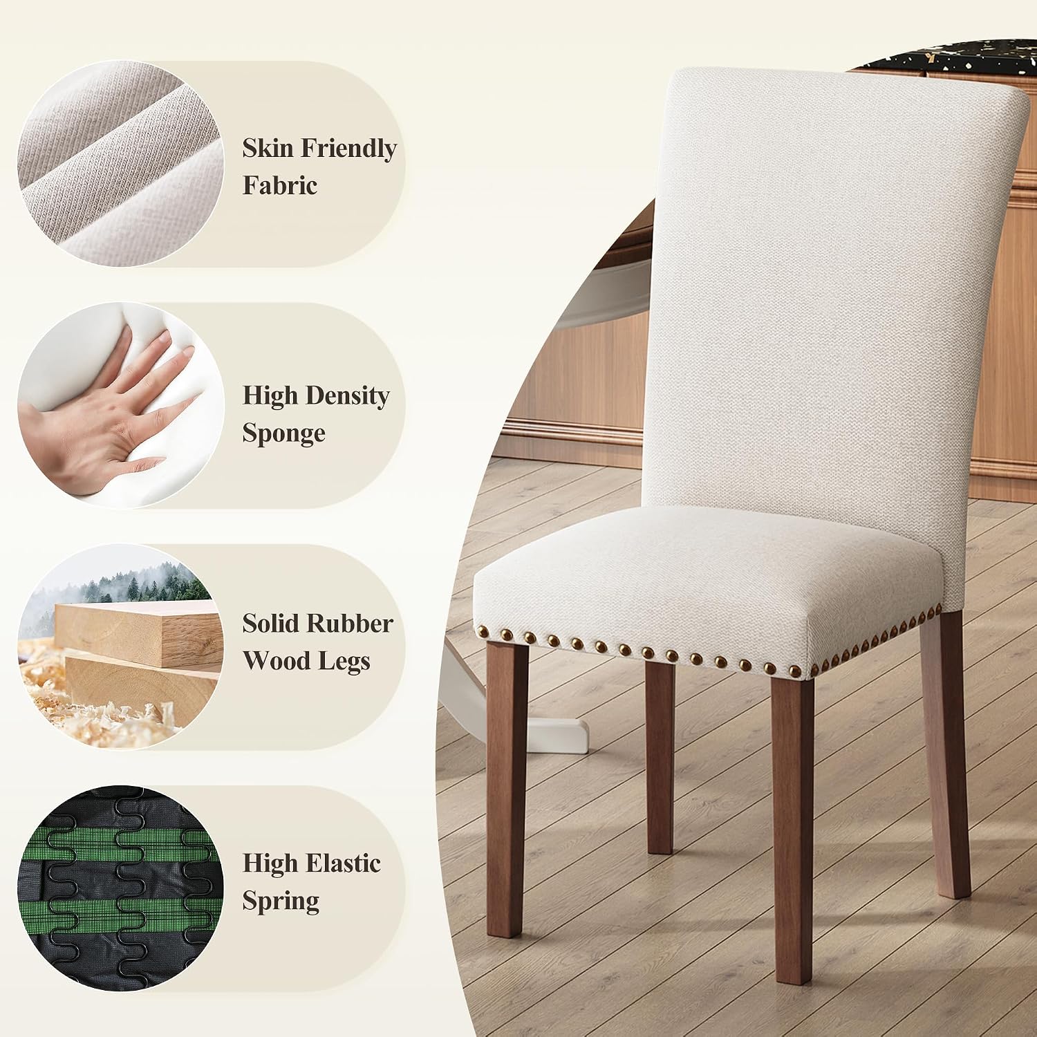 COLAMY Upholstered Dining Chairs Set of 4, Parsons Style Linen Beige Accent Chairs with High Back, for Round Kitchen Table or Small Dining Room – Comfortable & Stylish