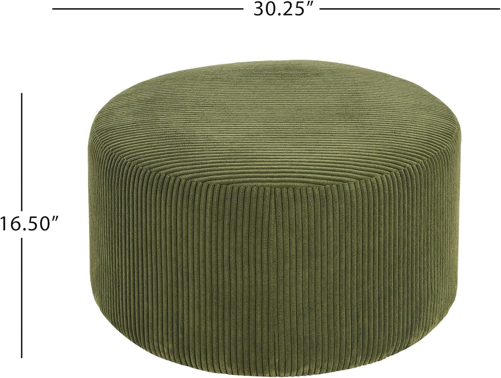 Christopher Knight Home GAVI Corduroy Ottoman Foot Stool, 30' Pouf Footstool Ottoman Seat, Upholstered Foot Chair, Round Footrest, Modern Side Table for Living Room Bedroom Home Decor, Olive Green