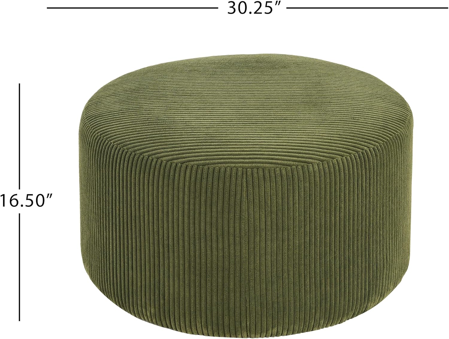 Christopher Knight Home GAVI Corduroy Ottoman Foot Stool, 30' Pouf Footstool Ottoman Seat, Upholstered Foot Chair, Round Footrest, Modern Side Table for Living Room Bedroom Home Decor, Olive Green