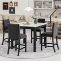 Merax Dining Table Set for 4, Counter Height Kitchen Table with Faux Marble Dining Table and 4 Upholstered-Seat Chairs, 5 Piece Dining Room Set, Black