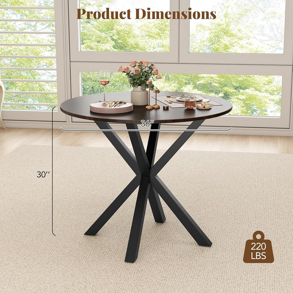 Giantex 36' Round Dining Table for 4, Farmhouse Kitchen Table with Rubber Wood Legs, Adjustable Foot Pads, Dining Room Tables for Dinette, Small Space, Dinner, Living Room, Restaurant, Espresso