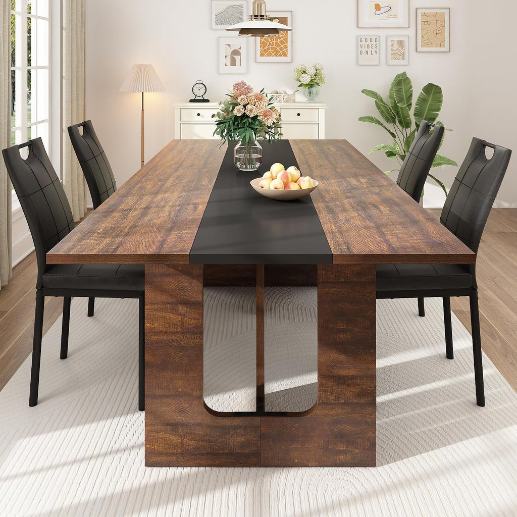 Squireewo 70 INCH Dining Table for 4 6 People, Modern Wooden Dining Table W/Thickened Waterproof Tabletop, Rectangle Dinner Table with Heavy Duty Legs for Kitchen, Dining Room (Brown&Black)