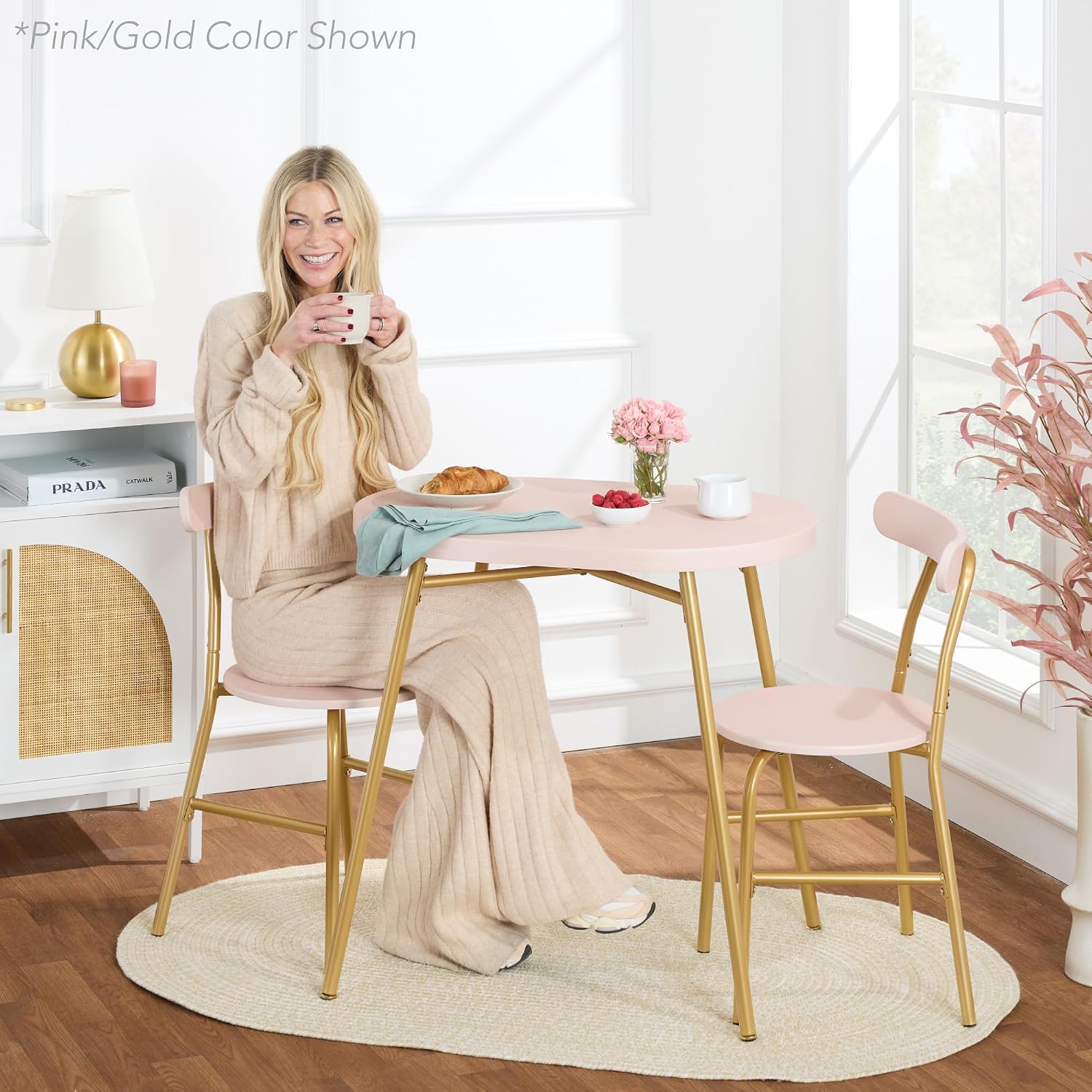 Best Choice Products 3-Piece Oval Dining Table Set, Modern Small Kitchen Dinette w/ 2 Chairs, Metal Frame, Curved Backrests - Sage Green/Gold