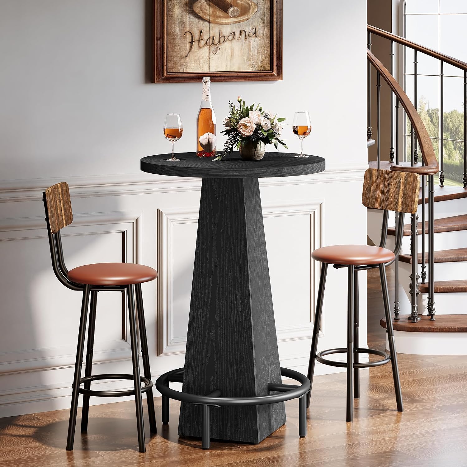 Tribesigns Bar Table Set of 2, 37.4' High Round Pub Table for Small Bars, Dining Room, Kitchen, Black (Only Table)
