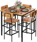 Kitchen Table and Chairs of 4, 5 Piece Dining Table Set, Sturdy Industrial Space Saving Dinette Set for Pub, Family Dinners, Apartment, Brown