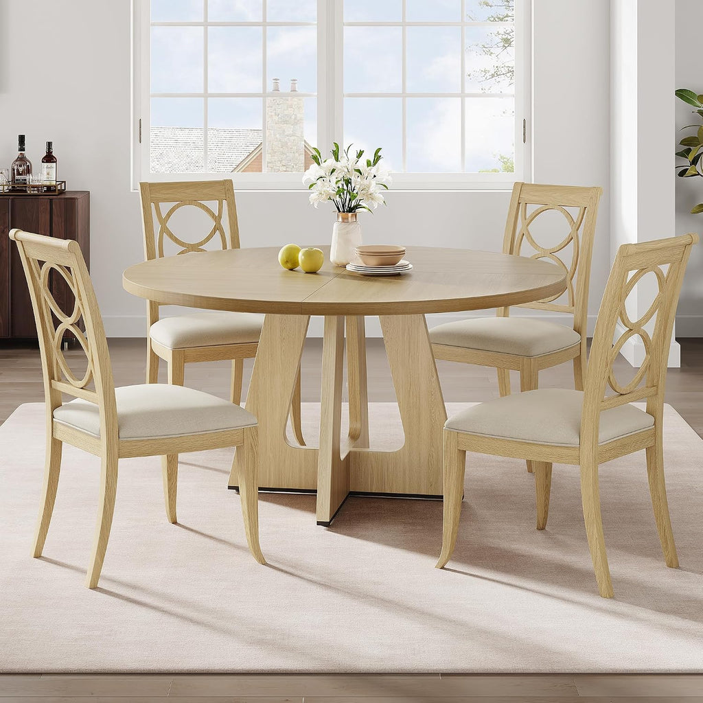 IDEALHOUSE 47' Round Dining Table Set for 4 to 6, Farmhouse Kitchen Table with Wooden Top and Pedestal Base, Circle Dinner Table for Dining Room, Kitchen Room - (No Chairs) (Burlywood)