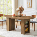 weselon 70.8' Oval Dining Table with Dual Side Storage Shelves, Rustic Farmhouse Table for 4–6 People, Modern Wooden Round Dinner Table for Kitchen, Reception, or Living Room (Walnut, Table Only)