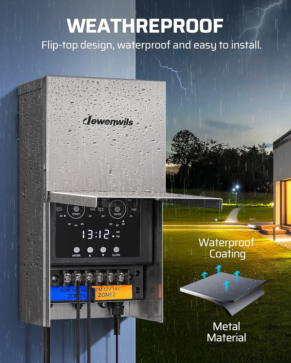 DEWENWILS 300W Low Voltage Landscape Transformer, Multi Zone, Low Voltage Transformer with Photocell Sensor & Timer, 120V to 12V/14V, Weatherproof for Deck Light, Pool Light, ETL Listed