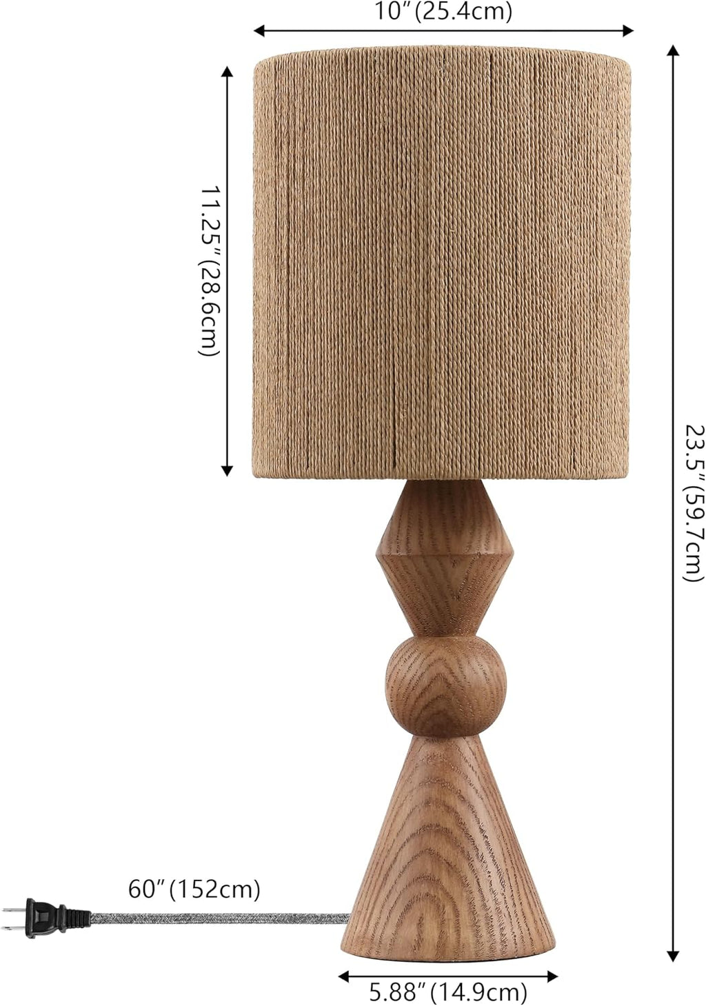 JONATHAN Y 23.5' Brown Wood Finish Rustic Table Lamp for Living Room Bedroom with Brown Paper Rope Shade, Modern Farmhouse Resin Nightstand Lamp, LED Bulb Included JYL9202A
