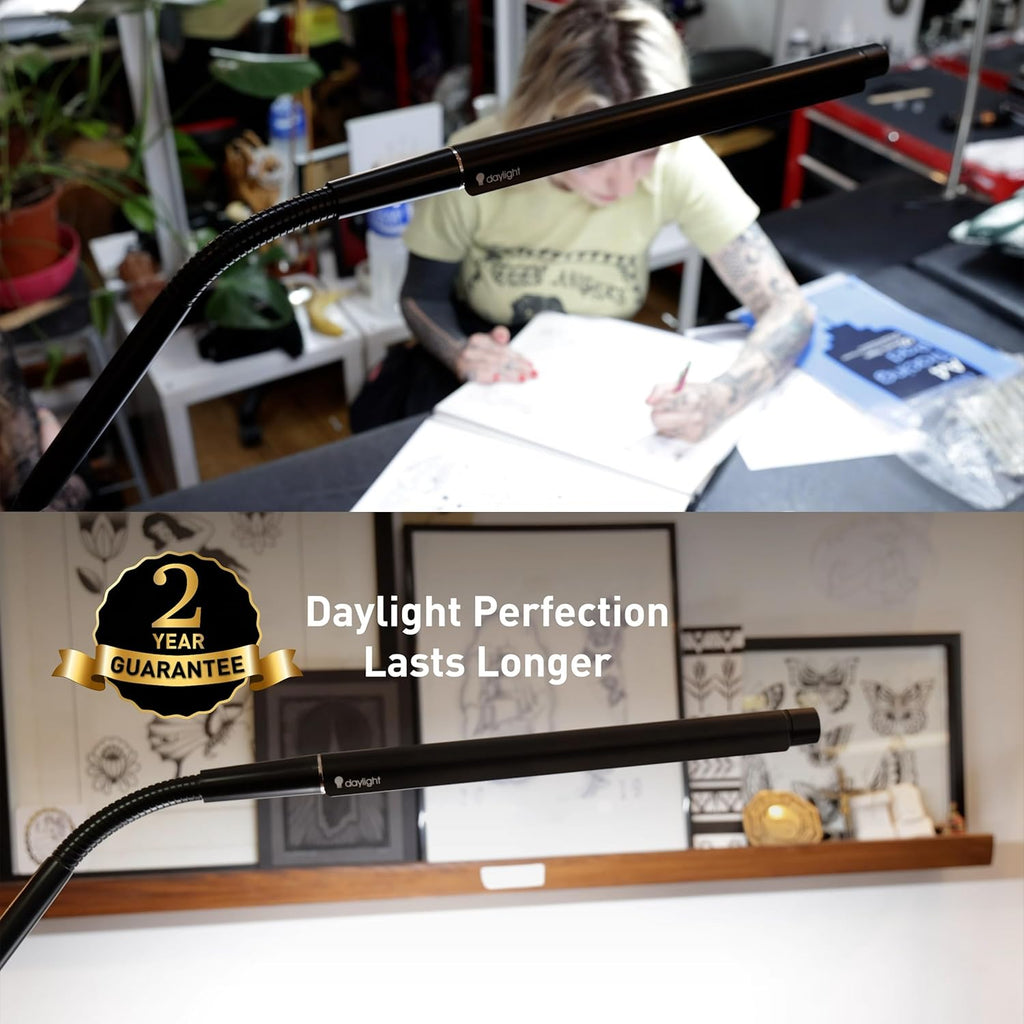 Electra Table Lamp: 3 Color Temperatures (Daylight 6000K/Cool 4000K/Warm 2700K), 95+ CRI LED, Dimmer Switch, Flexible Arm, Desk Lamp for Artists, Crafts & Office (Black, 2500 Lux at 12')