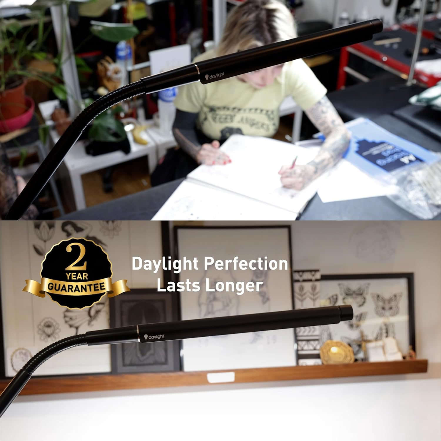 Electra Table Lamp: 3 Color Temperatures (Daylight 6000K/Cool 4000K/Warm 2700K), 95+ CRI LED, Dimmer Switch, Flexible Arm, Desk Lamp for Artists, Crafts & Office (Black, 2500 Lux at 12')