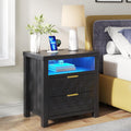 Dystler Nightstand with Charging Station, 25.6' Wide Bedside Table with 2 Drawers, Smart Side Table with 3-Color LED Lights and Adjustable Lighting for Bedroom, Black
