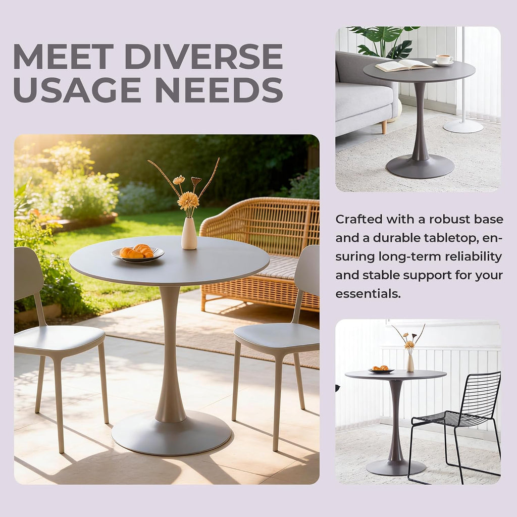 31.5' Tulip Table for 2-4 Persons Modern Round Dining Room Table, Mid-Century Modern Grey Small Kitchen Table with MDF Wooden Top, Leisure Coffee Table for Living Room, Dining Room, Office